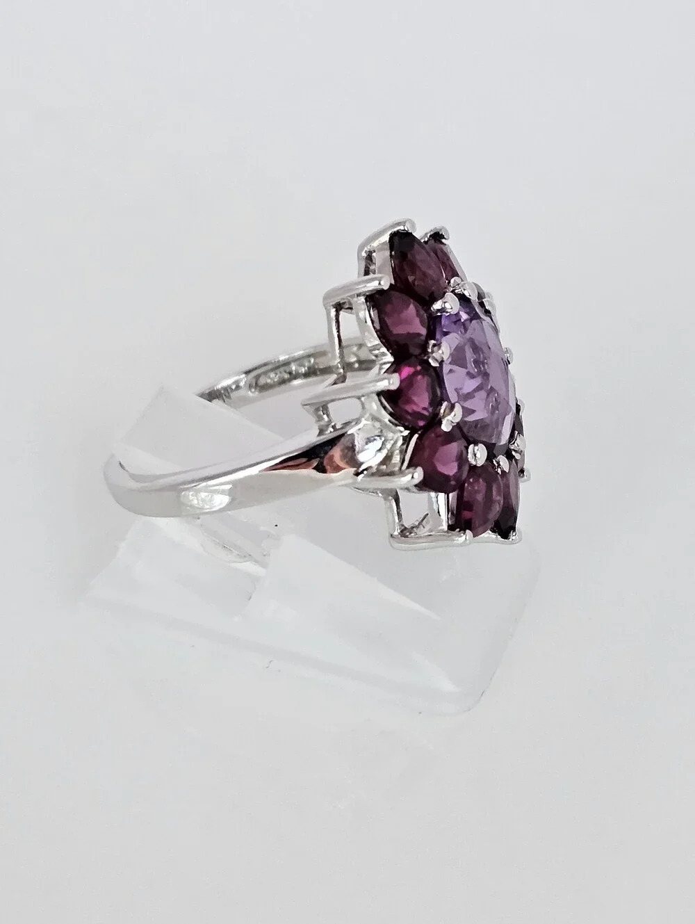 Natural Rhodolite Garnet & Amethyst Ring Sterling Silver Size 7!